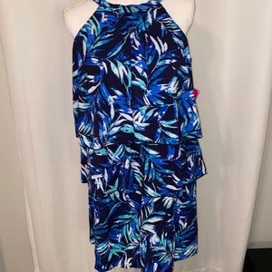 NWT Fit 4 You Romper Swim Suit Blue Floral Size 20W One Piece underlining